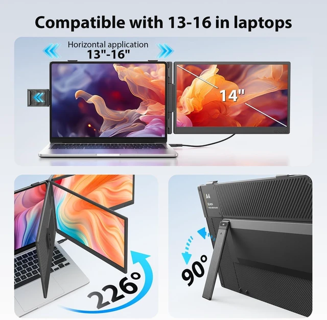 Alt view image 6 of 7 - 14'' Dual Laptop Screen Extender, 1080P FHD Laptop Extended Monitor Portable with Speaker, Plug-Play Second Monitor for 13-16'' Laptops, Work with Mac, Window, Chrome