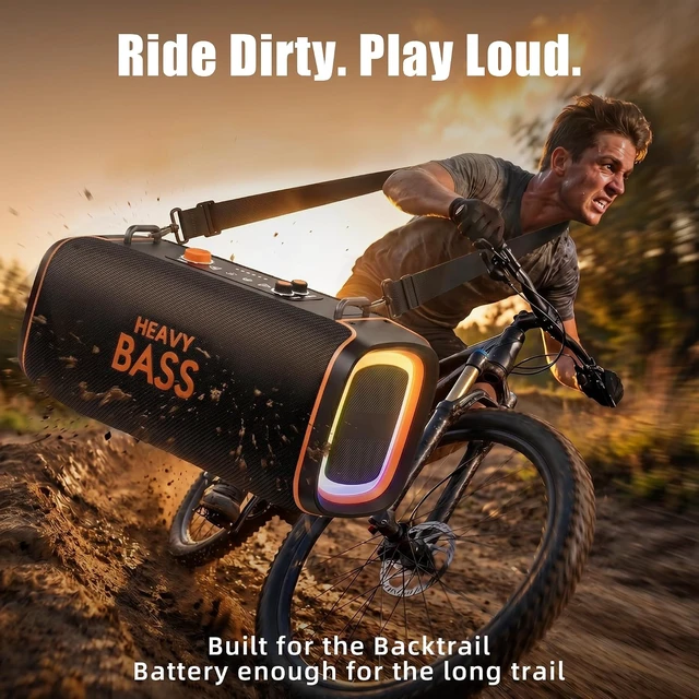 Alt view image 6 of 7 - Portable Bluetooth Speaker, 120W Peak Wireless Speaker, 28-Hour Playtime, Adjustable Treble & Bass, Loud Stereo Sound for Outdoor Use