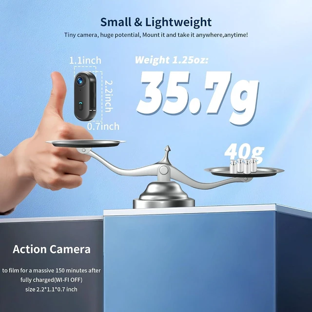 Alt view image 6 of 7 - 4K Thumb Action Camera with Memory Card Mini Body Camera with WiFi Magnetic Clip Wearable Hands-Free Recording POV Camera, Waterproof case, Mount Anywhere for Sports Vlogging Cycling (Dark Black,128G)