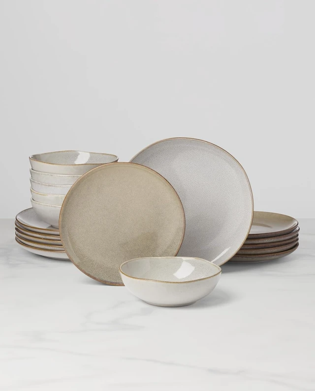 Alt view image 7 of 7 - Organic Shades Oatmeal Stoneware 18-Piece Dinnerware Set for 6