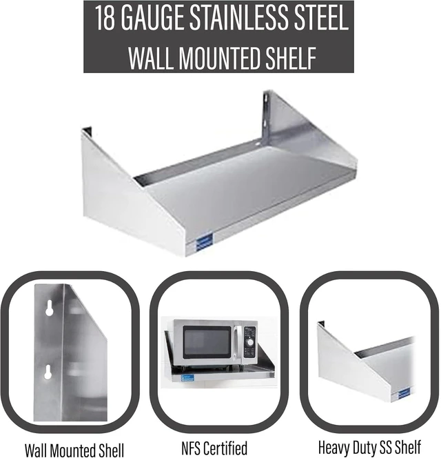 Alt view image 6 of 6 - 48" x 12" Stainless Steel Wall Shelf with Side Guards, NSF