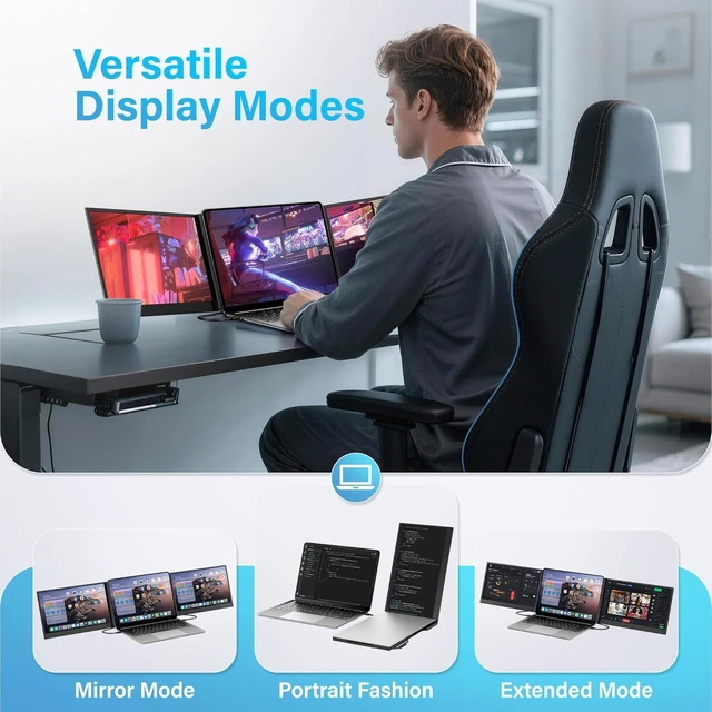 Alt view image 5 of 7 - 15.6" Laptop Screen Extender New Upgraded Ultra-Thin & Light Triple Portable Monitor, 1080P FHD IPS, USB-C/HDMI Plug & Play for 13-17.3" Laptops, Windows/Mac/Chrome