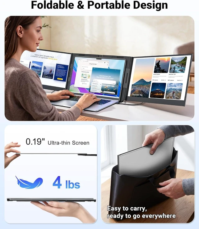 Alt view image 5 of 7 - 15.6" Laptop Screen Extender 1080P FHD Ultra-Light Triple Monitor for 12"-17.3" Laptops, Plug & Play Travel Extender, Compatible Wins/MacOS/Chrome