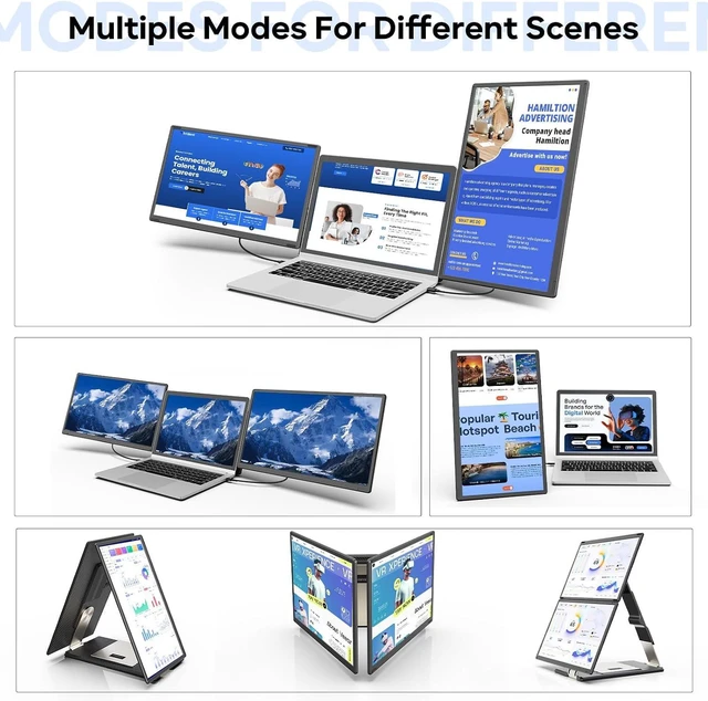 Alt view image 3 of 7 - 15.6" 1080P FHD Laptop Screen Extender 235° Rotation Detachable Dual Monitor, Plug & Play Triple Screen for 13"-17.3" Laptops, Mac/Windows/Android/Dex