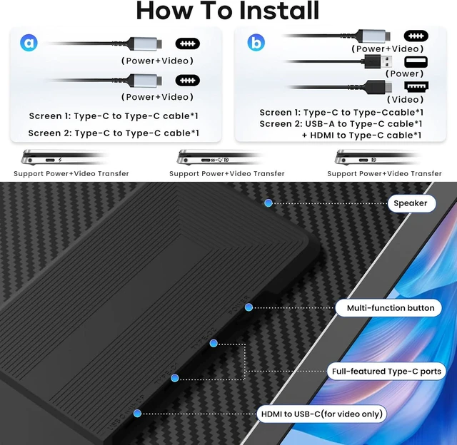 Alt view image 4 of 7 - 15.6" 1080P FHD Laptop Screen Extender 235° Rotation Detachable Dual Monitor, Plug & Play Triple Screen for 13"-17.3" Laptops, Mac/Windows/Android/Dex