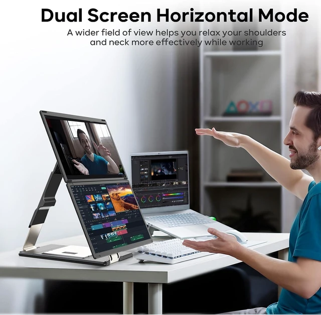 Alt view image 6 of 7 - 15.6" 1080P FHD Laptop Screen Extender 235° Rotation Detachable Dual Monitor, Plug & Play Triple Screen for 13"-17.3" Laptops, Mac/Windows/Android/Dex