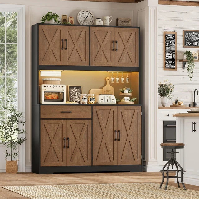 Alt view image 6 of 7 - 55" W Kitchen Pantry Storage Cabinet, 72" Hutch Cabinet, Brown