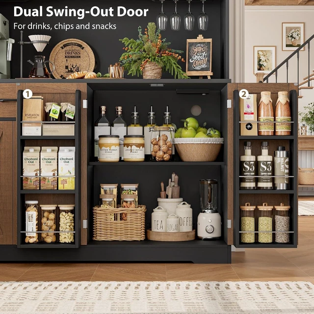 Alt view image 7 of 7 - 55" W Kitchen Pantry Storage Cabinet, 72" Hutch Cabinet, Brown