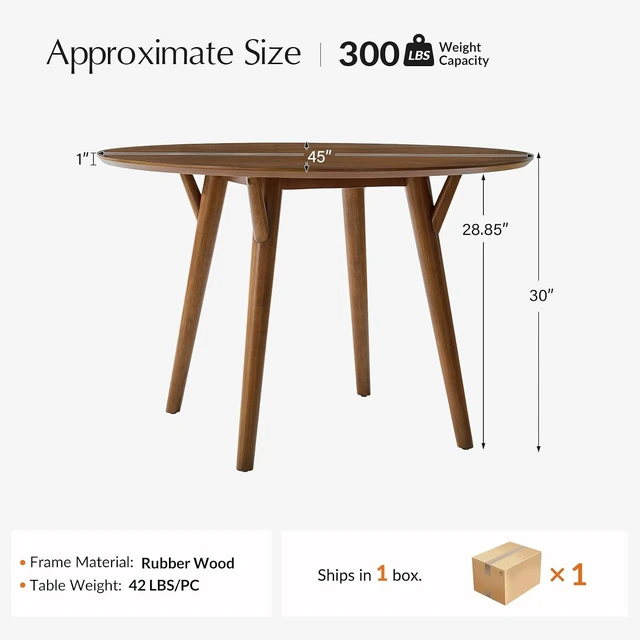 Alt view image 2 of 7 - Round Dining Table for 4, 45 Solid Wood Kitchen Table, Small Dinner Coffee Writing Table for Kitchen Dining Room, Save Space, Walnut