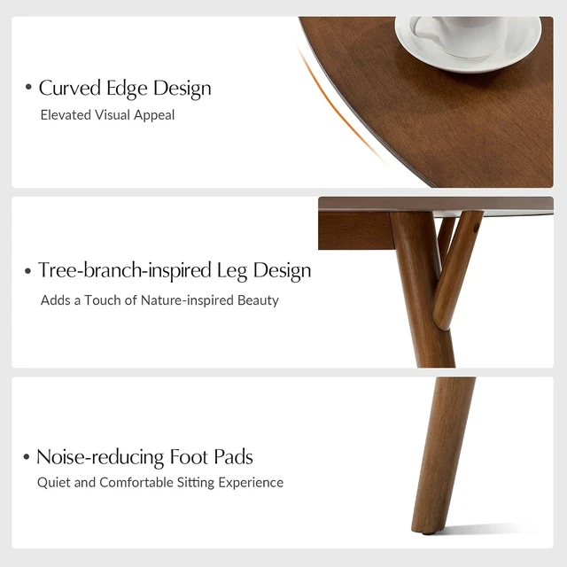 Alt view image 4 of 7 - Round Dining Table for 4, 45 Solid Wood Kitchen Table, Small Dinner Coffee Writing Table for Kitchen Dining Room, Save Space, Walnut