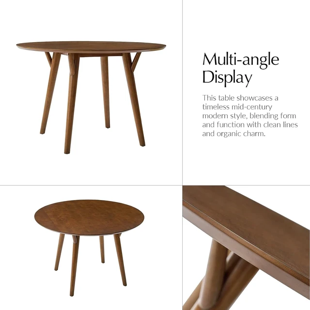 Alt view image 6 of 7 - Round Dining Table for 4, 45 Solid Wood Kitchen Table, Small Dinner Coffee Writing Table for Kitchen Dining Room, Save Space, Walnut