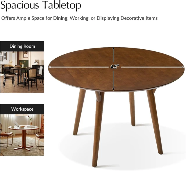 Alt view image 7 of 7 - Round Dining Table for 4, 45 Solid Wood Kitchen Table, Small Dinner Coffee Writing Table for Kitchen Dining Room, Save Space, Walnut