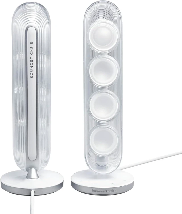 Alt view image 2 of 7 - SoundSticks 5 2.1-Channel Bluetooth Speaker with HDMI - White - 3-Way Speaker Design with Multicolor Light Show - Music Streaming & Auracast Multi-Speaker Connection