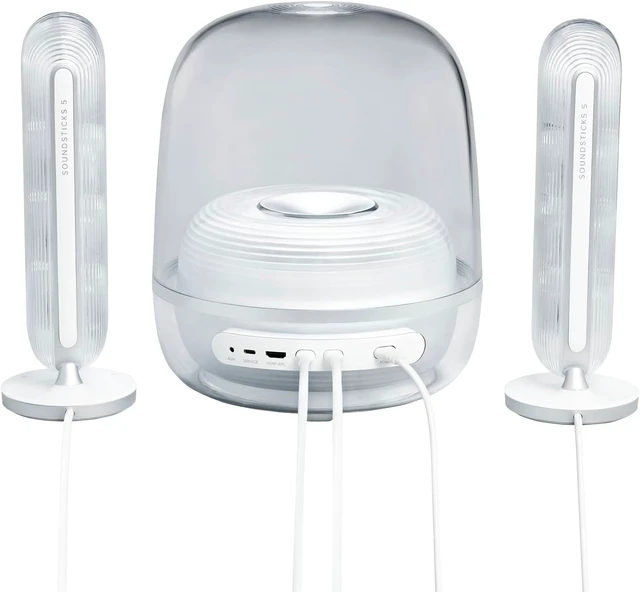 Alt view image 4 of 7 - SoundSticks 5 2.1-Channel Bluetooth Speaker with HDMI - White - 3-Way Speaker Design with Multicolor Light Show - Music Streaming & Auracast Multi-Speaker Connection