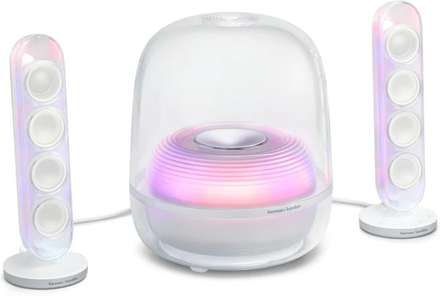 Alt view image 6 of 7 - SoundSticks 5 2.1-Channel Bluetooth Speaker with HDMI - White - 3-Way Speaker Design with Multicolor Light Show - Music Streaming & Auracast Multi-Speaker Connection