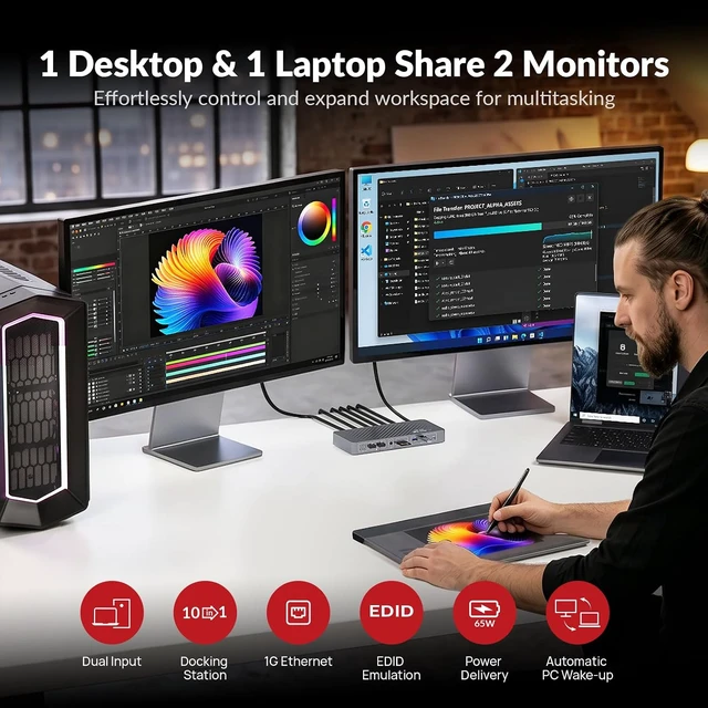 Alt view image 2 of 7 - AV Access KVM Switch 2 Monitors 2 Computers for USB C Laptop Desktop 4K