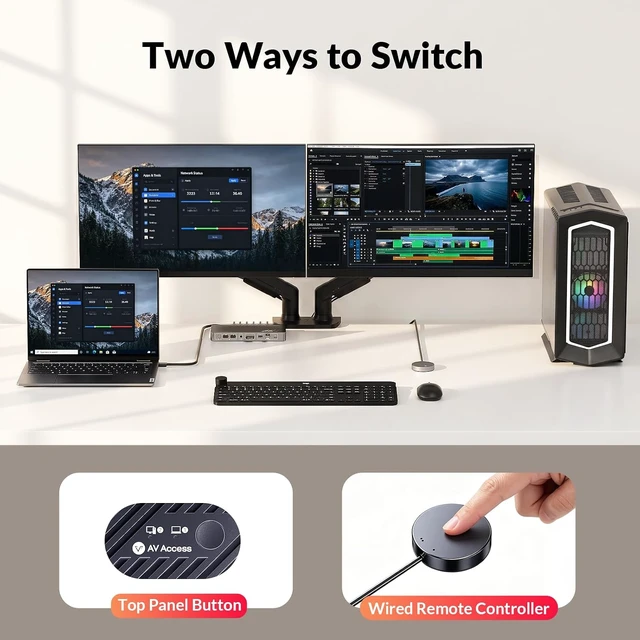 Alt view image 4 of 7 - AV Access KVM Switch 2 Monitors 2 Computers for USB C Laptop Desktop 4K