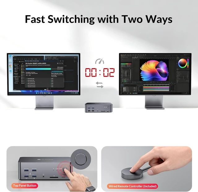 Alt view image 5 of 7 - AV Access 8K Triple Monitor KVM Switch Docking Station for 2 Computers