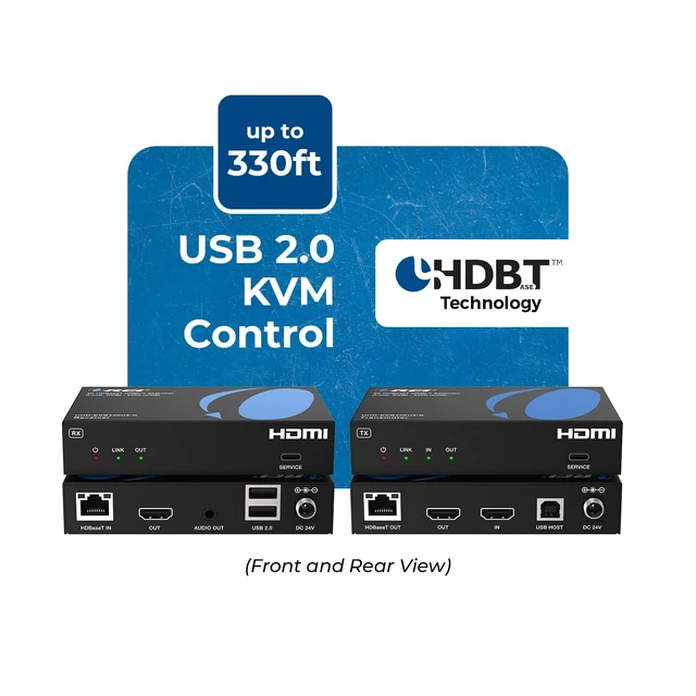 Alt view image 2 of 7 - OREI 4K HDBaseT HDMI Extender USB KVM 330ft Cat6 4K60 HDCP 2.3