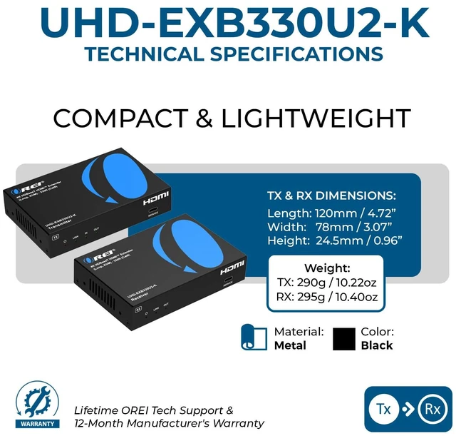Alt view image 5 of 7 - OREI 4K HDBaseT HDMI Extender USB KVM 330ft Cat6 4K60 HDCP 2.3