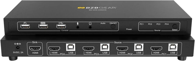 Main image of BZBGEAR 4x1 4K UHD KVM Switcher with USB 2.0 Ports for Peripherals and Audio Support - BG-UHD-KVM41A