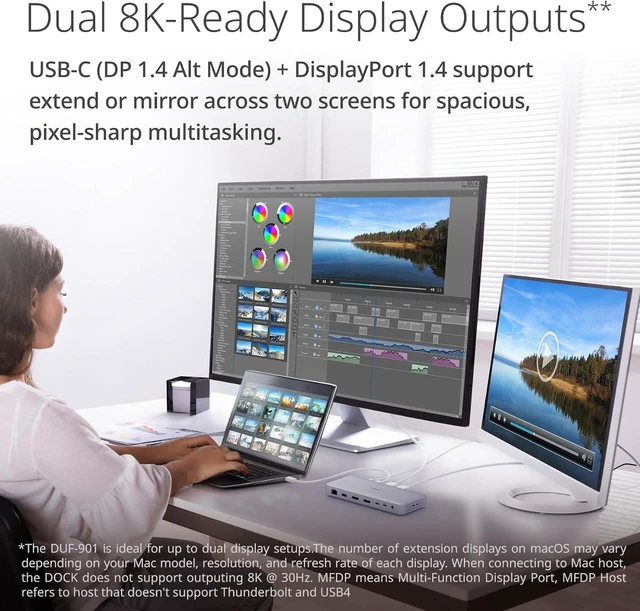 Alt view image 4 of 7 - D-Link 9-in-1 USB4 Docking Station with Dual 8K DisplayPorts, Ethernet up to 2.5Gb, USB4 up to 40GB, up to 100W Power Delivery, microSD Reader, Hub, Dock, PC, Mac (DUF-901)