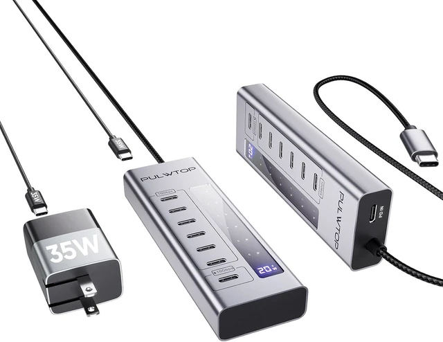 Main image of Powered USB C Hub, 7 in 1 USB C Hub Support Data 10Gbps & Charging