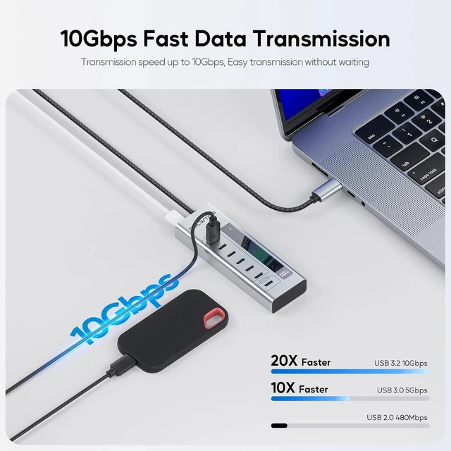 Alt view image 3 of 7 - Powered USB C Hub, 7 in 1 USB C Hub Support Data 10Gbps & Charging
