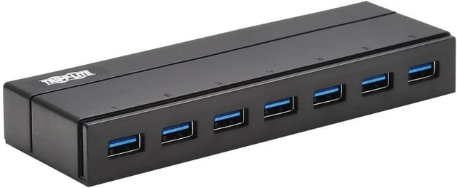 Main image of Tripp Lite 7-Port USB-A Mini Hub - USB 3.2 Gen 1, Up to 5 Gigabits per Second, Plug-and-Play No Software Needed, International Plug Adapters for UK, EU, & Australia - 1-Year Warranty (U360-007-INT)