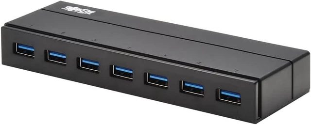 Alt view image 3 of 5 - Tripp Lite 7-Port USB-A Mini Hub - USB 3.2 Gen 1, Up to 5 Gigabits per Second, Plug-and-Play No Software Needed, International Plug Adapters for UK, EU, & Australia - 1-Year Warranty (U360-007-INT)