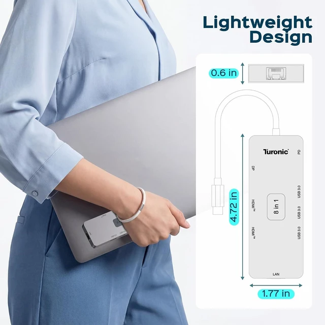 Alt view image 7 of 7 - Turonic BYL-2401 Universal Docking Station 8-in-1 USB-C Hub, 100W PD