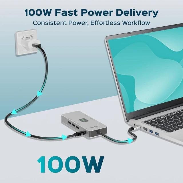 Alt view image 4 of 7 - Turonic BYL-2401 Universal Docking Station 8-in-1 USB-C Hub, 100W PD