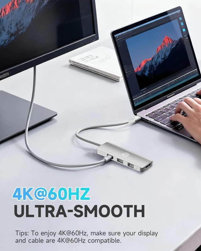 Alt view image 3 of 7 - HP USB C Docking Station - 5-in-1 Multi-Port USB C Hub with 4K HDMI, 100W Power Delivery, for Laptops, MacBook, iPad, Thinkpad and More, Silver