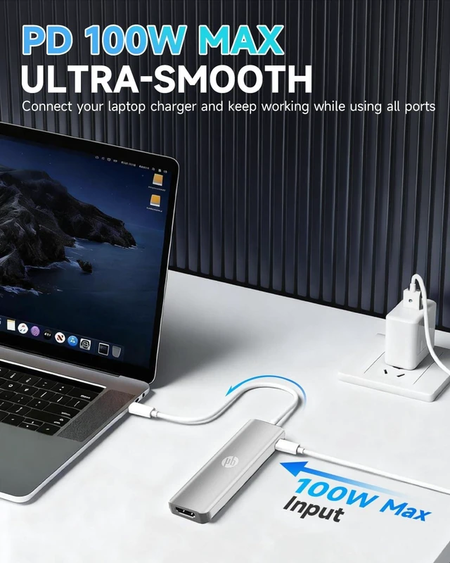 Alt view image 6 of 7 - HP USB C Docking Station - 5-in-1 Multi-Port USB C Hub with 4K HDMI, 100W Power Delivery, for Laptops, MacBook, iPad, Thinkpad and More, Silver