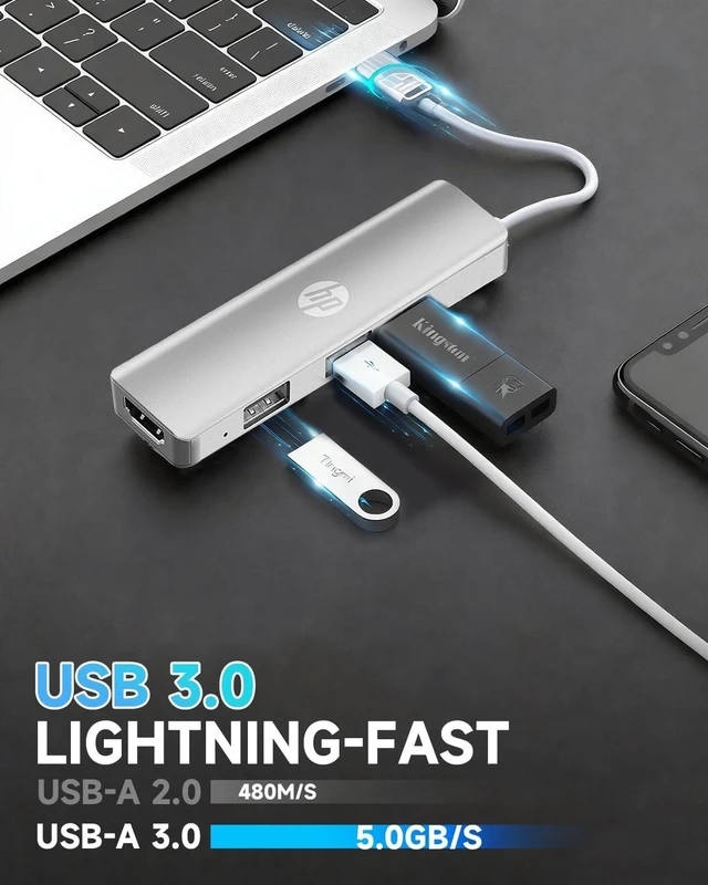 Alt view image 5 of 7 - HP USB C Docking Station - 5-in-1 Multi-Port USB C Hub with 4K HDMI, 100W Power Delivery, for Laptops, MacBook, iPad, Thinkpad and More, Silver