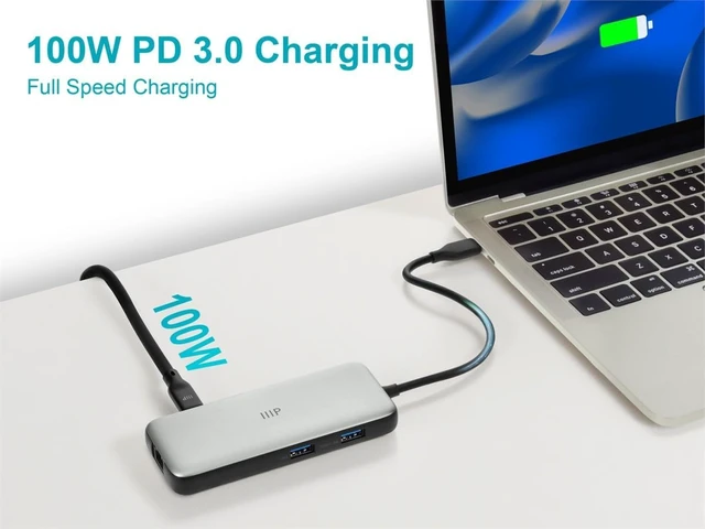 Alt view image 4 of 5 - Monoprice 6-in-1 USB-C Mini-Dock with HDMI, Ethernet, Plus PD3.0, HighSpeed, Fast Charging, Compatible with iPhone 16/15 Pro/Pro Max, iPad Pro, MacBook Pro/Air, Thinkpad, iMac, and More