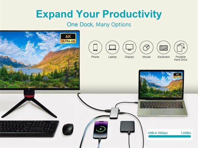 Alt view image 5 of 5 - Monoprice 6-in-1 USB-C Mini-Dock with HDMI, Ethernet, Plus PD3.0, HighSpeed, Fast Charging, Compatible with iPhone 16/15 Pro/Pro Max, iPad Pro, MacBook Pro/Air, Thinkpad, iMac, and More