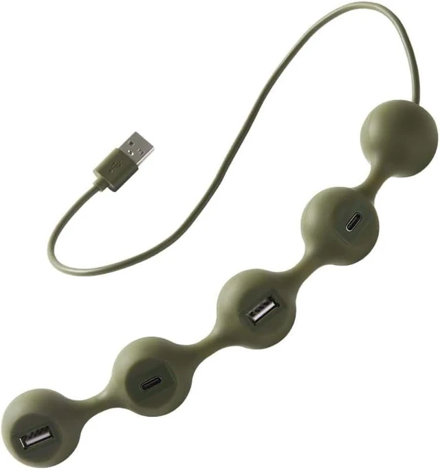 Main image of LEXON PEAS HUB 2 4-Way HUB 2 USB and 2 USB-C Smartphones Simultaneously Charges Copper Inner Cable LD143K Khaki