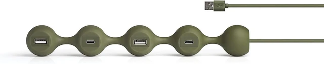 Alt view image 2 of 7 - LEXON PEAS HUB 2 4-Way HUB 2 USB and 2 USB-C Smartphones Simultaneously Charges Copper Inner Cable LD143K Khaki