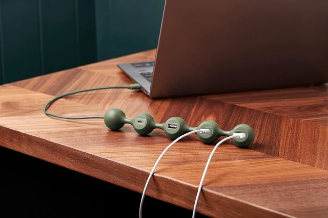 Alt view image 4 of 7 - LEXON PEAS HUB 2 4-Way HUB 2 USB and 2 USB-C Smartphones Simultaneously Charges Copper Inner Cable LD143K Khaki