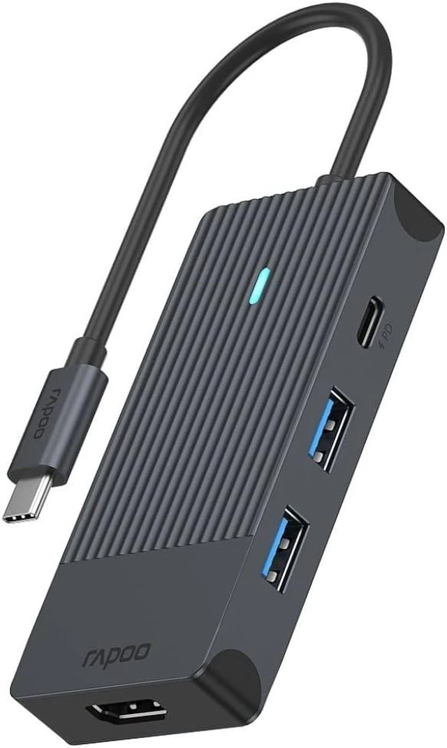 Main image of Rapoo UCM-2001 USB-C Multiport Adapter 4-in-1, 100W Power Delievery, 4K HDMI, 2 USB-A 3.0 Data Ports, Compatible with MacBook Pro, MacBook Air, iPad Air/Pro, Surface Pro/Go, Laptop