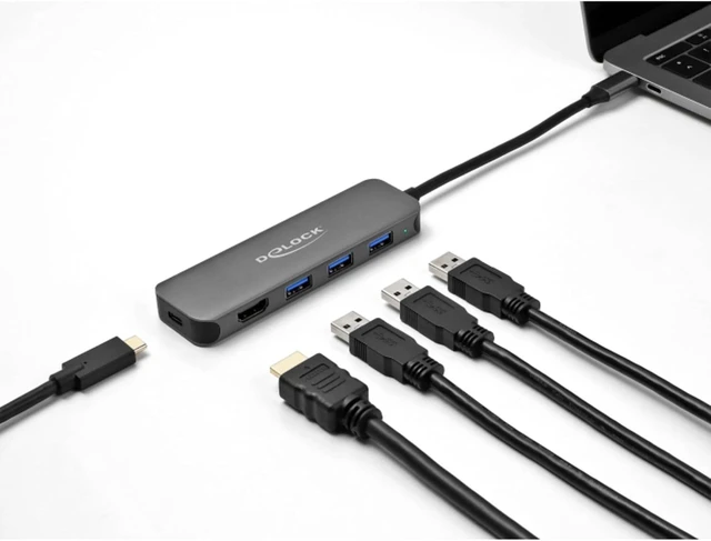 Alt view image 2 of 3 - Delock 3 Port USB Hub and 4K HDMI Output with USB Type-C