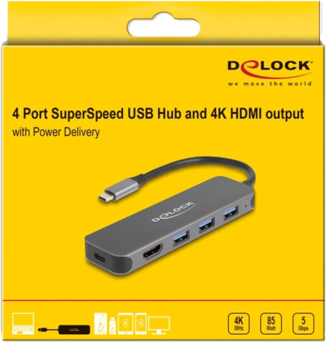 Alt view image 3 of 3 - Delock 3 Port USB Hub and 4K HDMI Output with USB Type-C