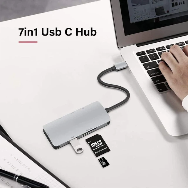 Alt view image 7 of 7 - USB C Hub Multiport Adapter 7 in 1 Portable Dongle with 4K HDMI, 3 USB 3.0 Ports, 100W PD Charger, TF/SD Card Reader, Type C Dock Compatible with MacBook Pro/Air, XPS and More C Port Laptops