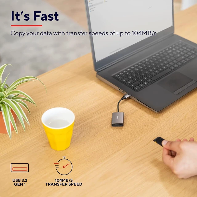 Alt view image 3 of 7 - Trust Dalyx Fast USB Cardreader, Fast USB 3.2 Gen 1 with USB-A Connector, 104 MB/s with Compatible UHS-I Cards, (Micro) SD, SDHC and SDXC up to 2 TB, MacBook, PC, Laptop, Chromebook