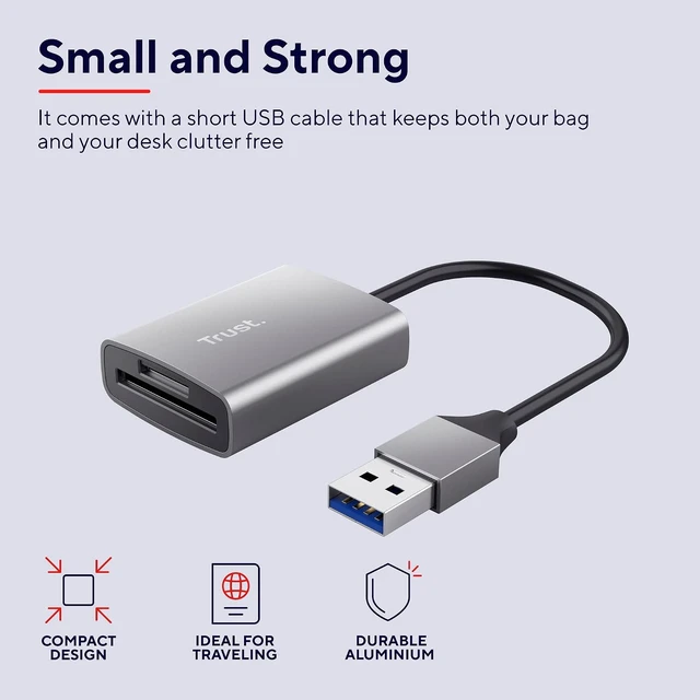 Alt view image 4 of 7 - Trust Dalyx Fast USB Cardreader, Fast USB 3.2 Gen 1 with USB-A Connector, 104 MB/s with Compatible UHS-I Cards, (Micro) SD, SDHC and SDXC up to 2 TB, MacBook, PC, Laptop, Chromebook