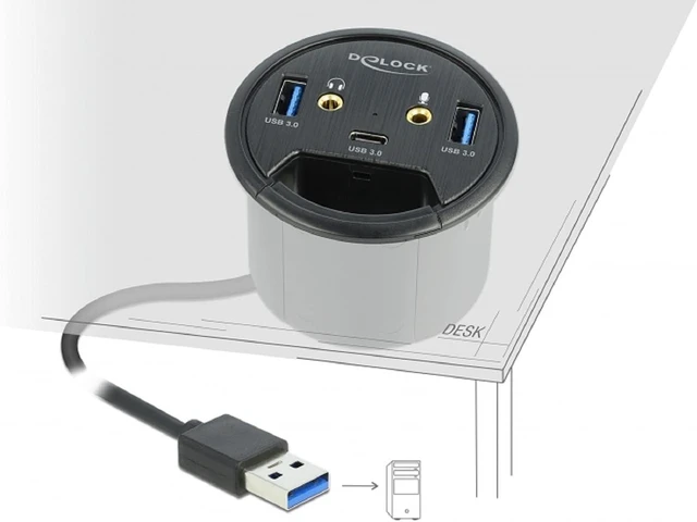 Alt view image 2 of 2 - Delock 3 Port Desktop Hub 1 x USB Type-C and 2 x USB Type-A + HD Audio Ports, 62794