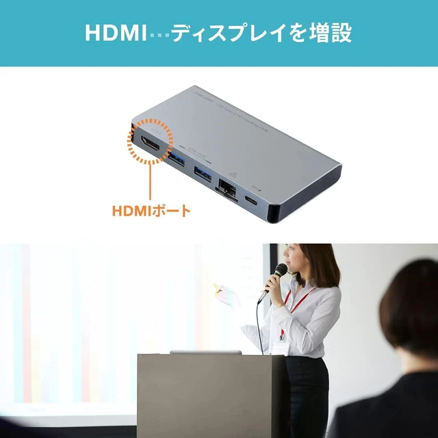 Alt view image 5 of 7 - Sanwa Supply USB-3TCH15S2 USB Type-C Docking Hub (with HDMI and LAN Port)