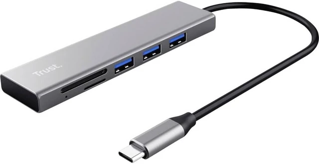 Alt view image 4 of 7 - Trust 24191 Halyx Fast USB-C Hub and Card Reader, 3 Extra Ports, 5Gbps with USB 3.2 Gen 1, SD and Micro-SD Card Reader 104 MB/s, (Micro) SD, SDHC and SDXC up to 2 TB