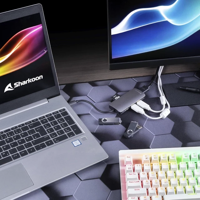 Alt view image 3 of 3 - Sharkoon USB 3.0 Type C Multiport Adapter Dark Grey